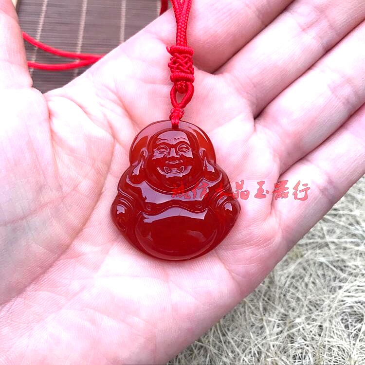 天然紅瑪瑙彌勒佛吊墜玉髓笑佛掛墜掛件玉佛項鏈男士女款飾品-細節圖7