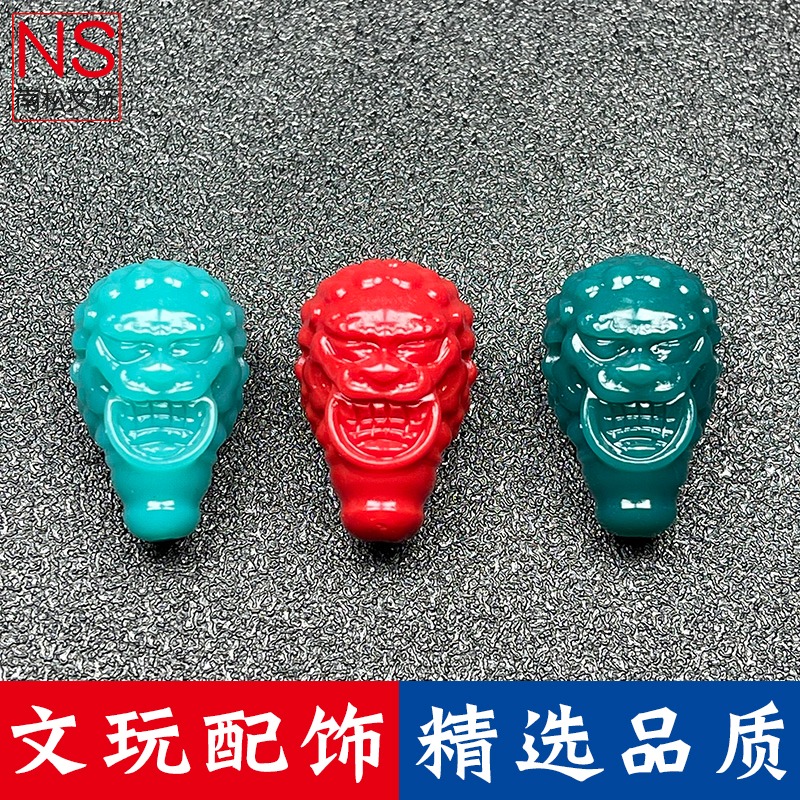 雪巴三通獅子頭鋪首三通雕刻星月金剛琉璃珠文玩配飾佛頭佛塔配件-細節圖2