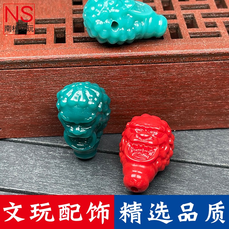 雪巴三通獅子頭鋪首三通雕刻星月金剛琉璃珠文玩配飾佛頭佛塔配件-細節圖4