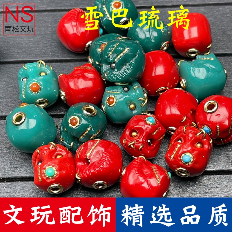 雪巴阿呆搓金一念之間紅綠克萬星月金剛琉璃珠文玩配飾108手串-細節圖2