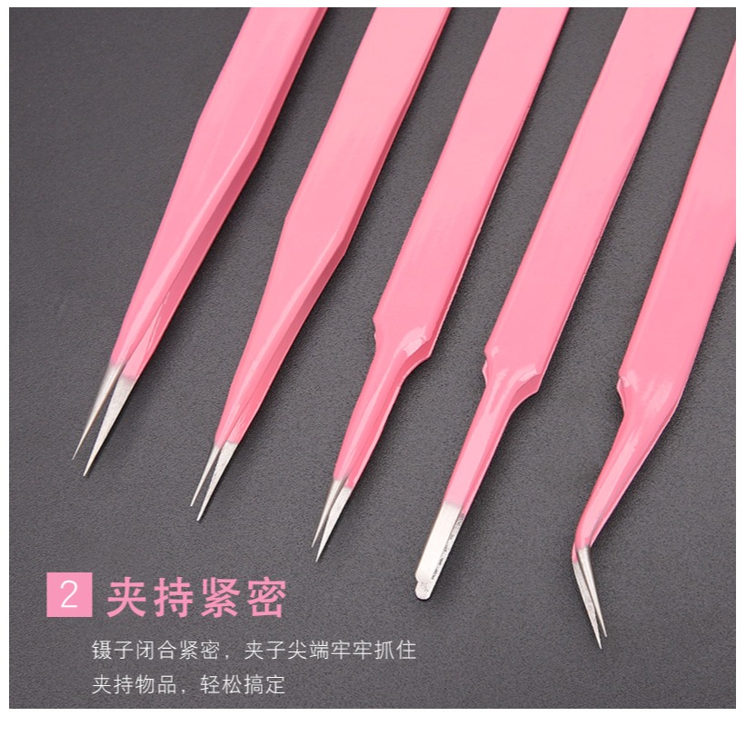 粉色加硬不銹鋼鑷子尖圓彎頭DIY維修縫紉工-細節圖9