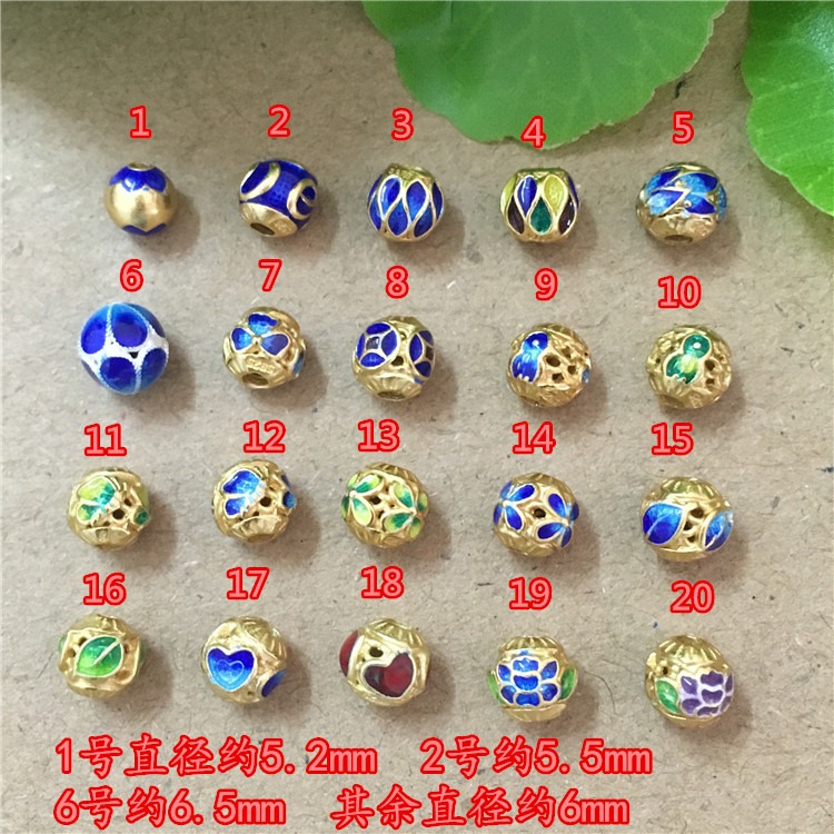 老北京花絲景泰藍S925銀鍍金燒藍配件6mm小隔珠圓珠手工心型配飾-細節圖2