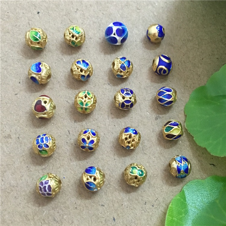 老北京花絲景泰藍S925銀鍍金燒藍配件6mm小隔珠圓珠手工心型配飾-細節圖4