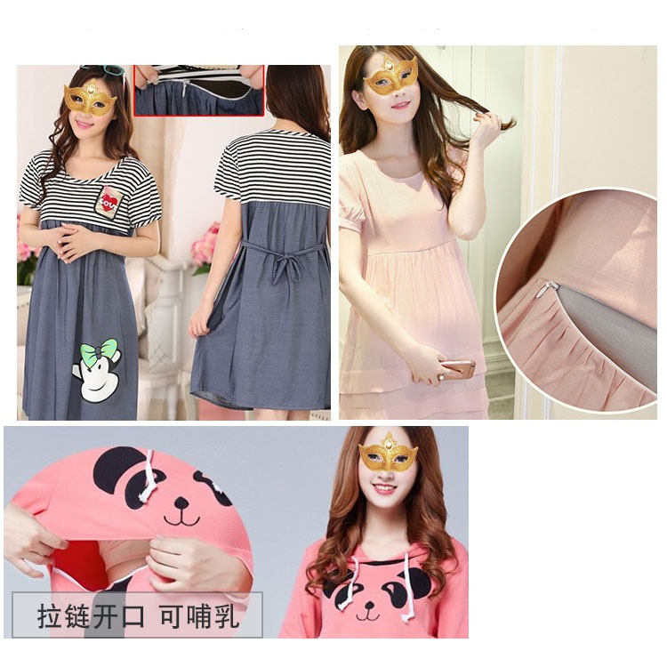 2條哺乳衣雙頭橫開隱形拉鏈55cm長連裙哺乳期夏季外出餵奶暗拉鏈-細節圖9
