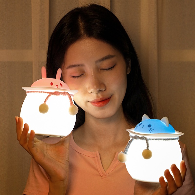 兔子小夜燈充電款臥室牀頭睡眠伴睡嬰兒餵奶護眼兒童房拍拍臺燈女-細節圖4
