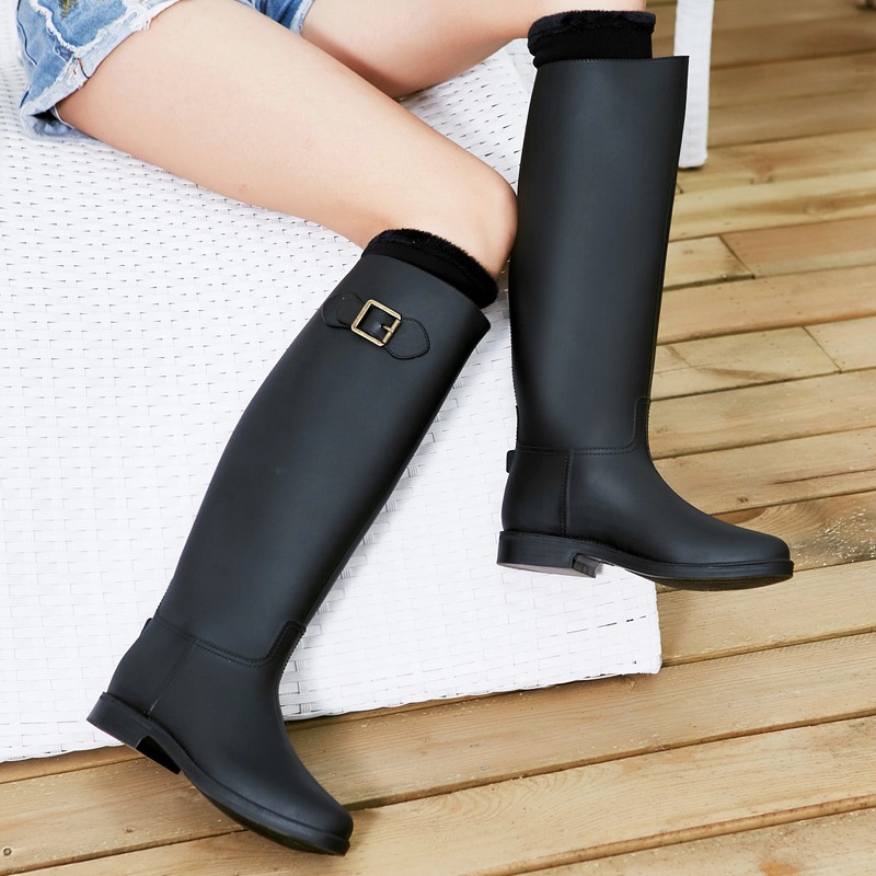 冬韓版雨鞋女高筒時尚防雨水鞋膠鞋馬丁雨靴戶外長筒水靴平底雨鞋-細節圖2