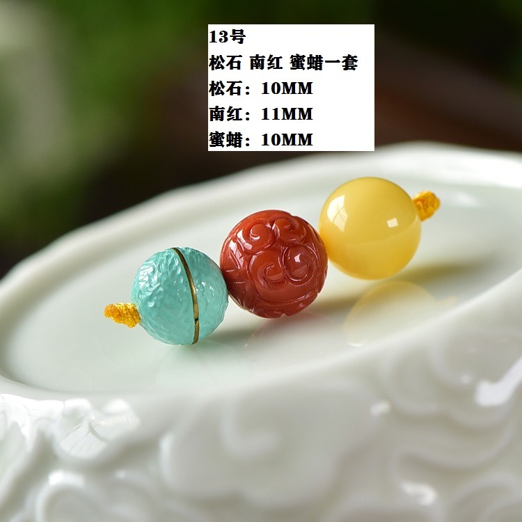 天然綠松石老型桶珠單珠蜜蠟南紅腰珠金剛星月菩提紅綠燈手鏈配飾-細節圖4