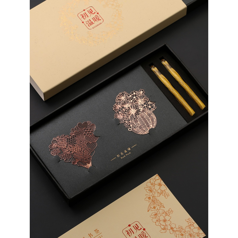 精美鏤空黃銅金屬書簽 精緻簡約文藝櫻花流蘇創意禮品 古典中國風古風小清新學生用可愛卡通小禮物情侶紀念品-細節圖5