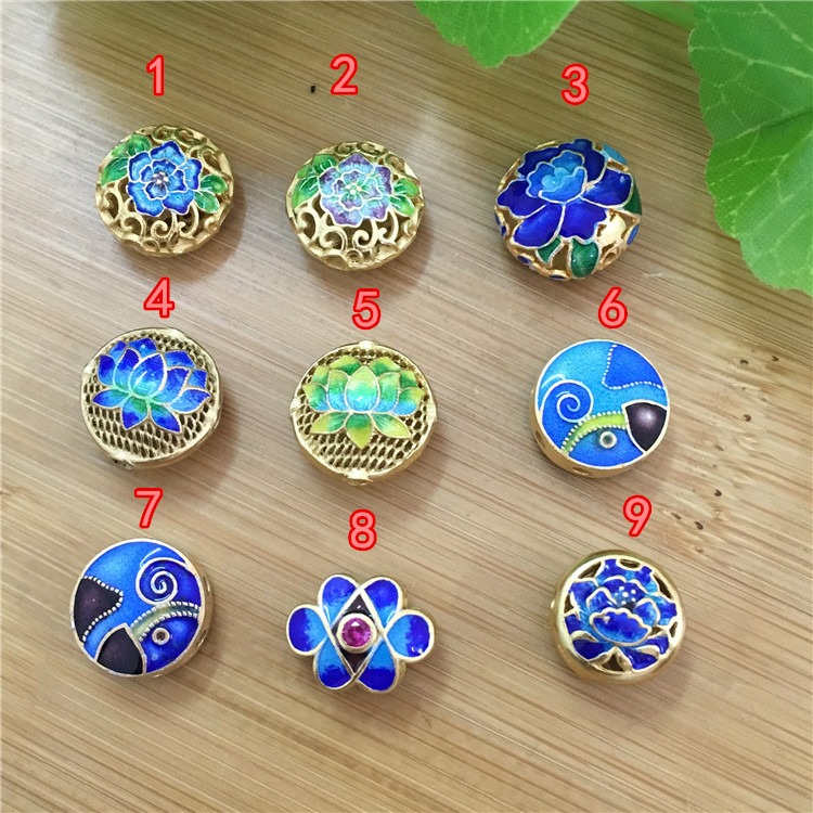 S925銀燒藍 景泰藍配件 扁珠三通隔珠 銀鍍金琺瑯掐絲配飾-細節圖2