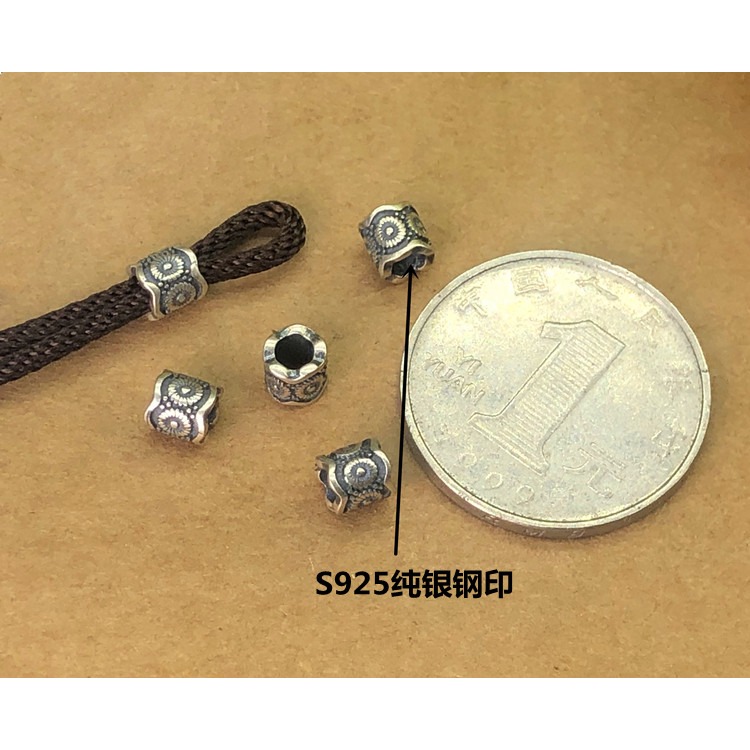 S925純銀復古做舊5mm精緻厚實版桶珠大孔做手鏈吊墜掛繩DIY配件-細節圖3