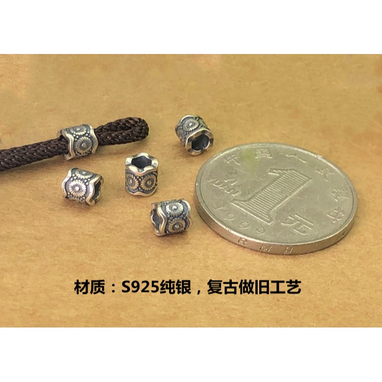 S925純銀復古做舊5mm精緻厚實版桶珠大孔做手鏈吊墜掛繩DIY配件-細節圖4