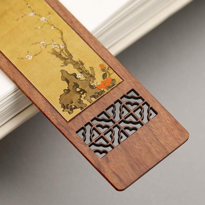 木製古典中國風鏤空書簽 紅木質創意流蘇文藝古風禮物定製刻字-細節圖3