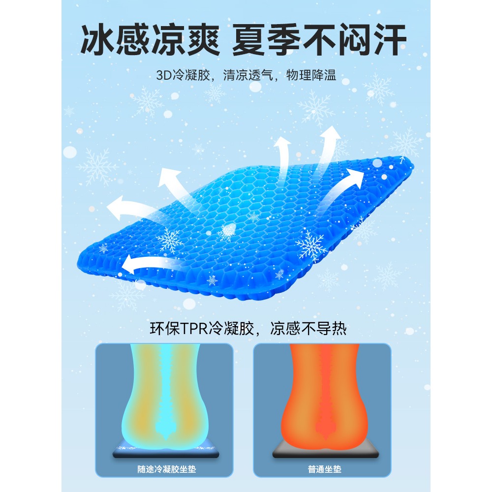 汽車凝膠坐墊夏季涼墊單片蜂窩座墊通風透氣冰墊貨車座椅硅膠屁墊-細節圖2