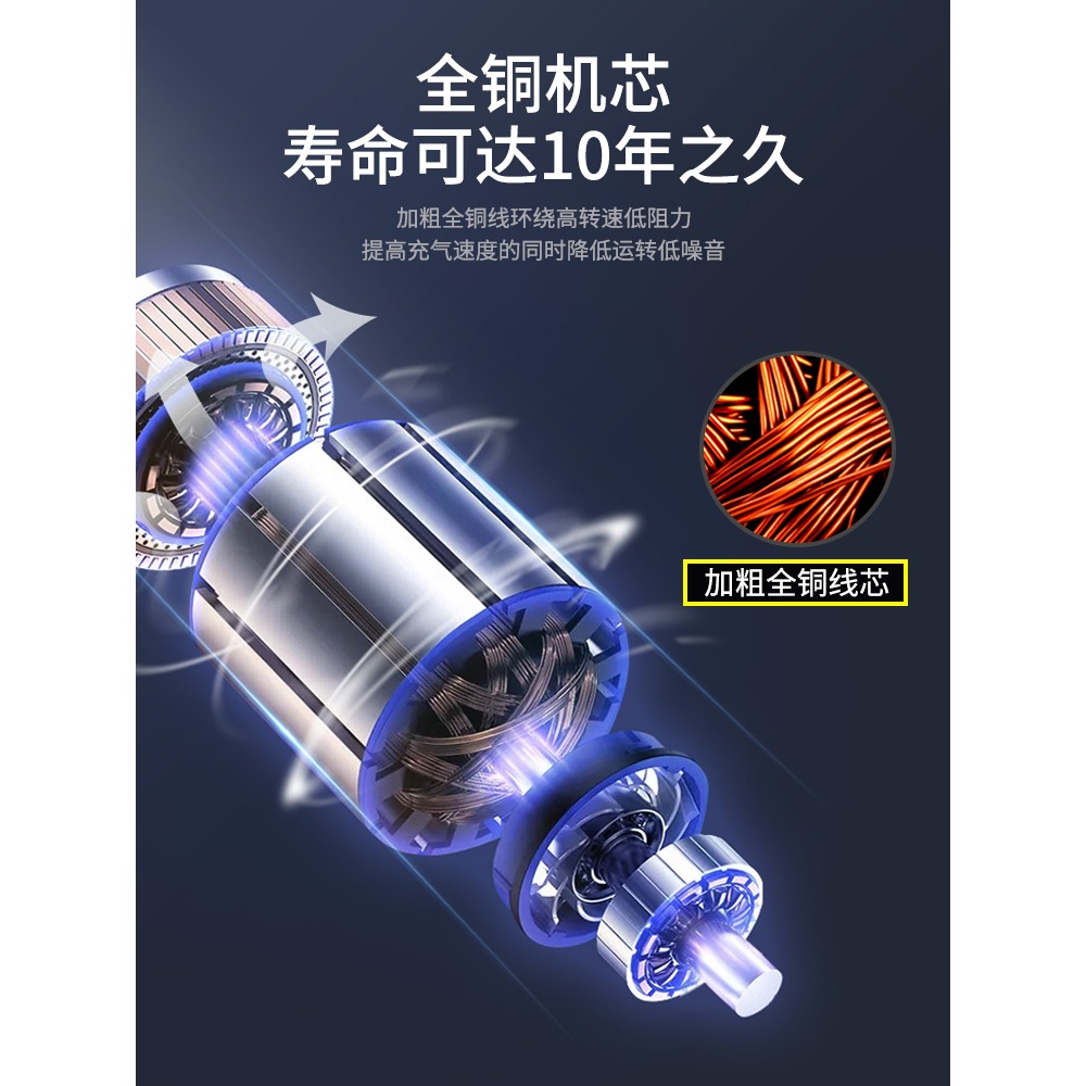 車載充氣泵汽車用12V小型便攜轎車輪胎電動打氣筒大功率高壓氣泵-細節圖2