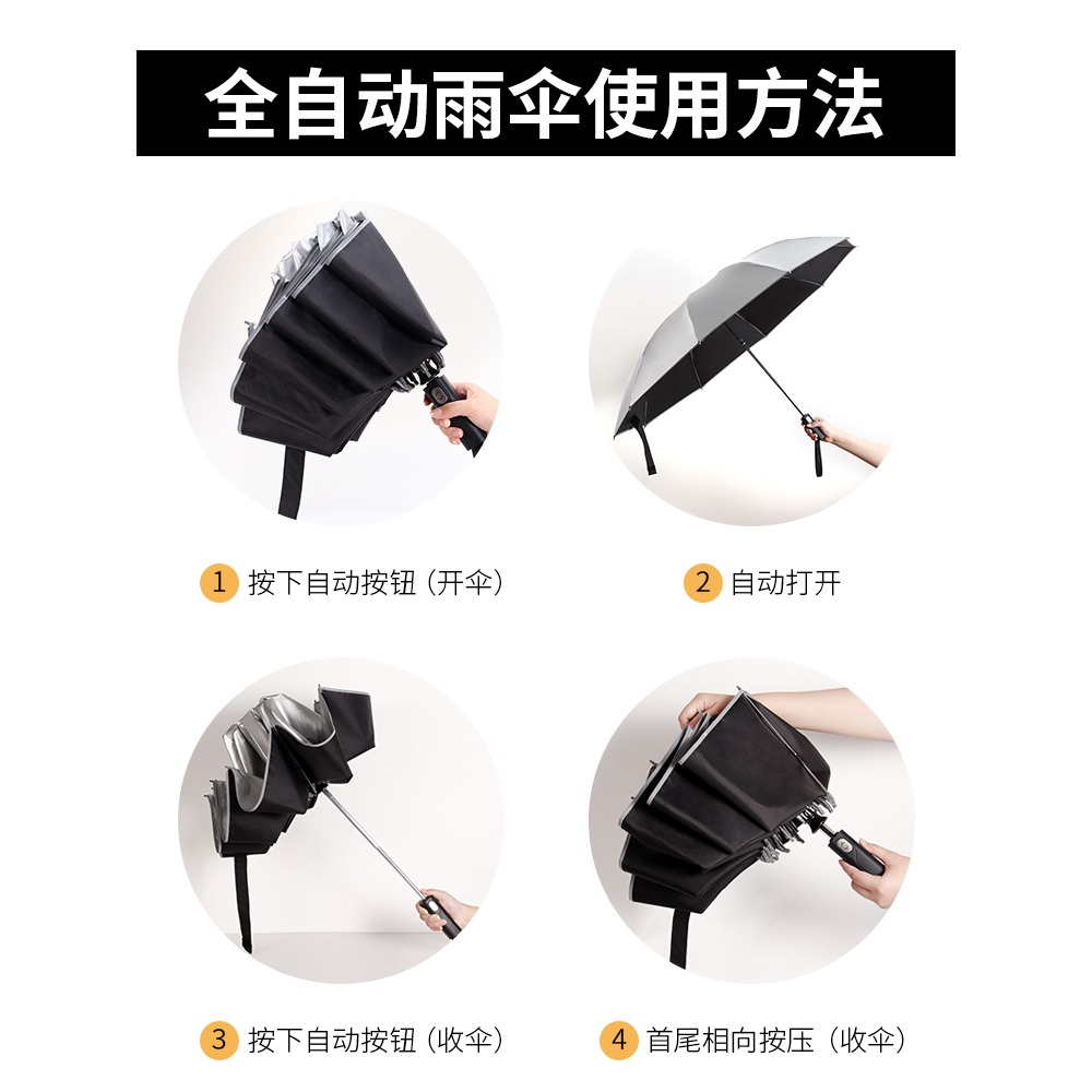 德國式全自動超大號二折汽車傘汽車用遮陽反向雨傘女折疊晴雨兩用-細節圖5
