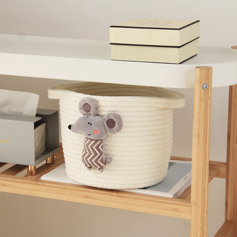 可愛環保雜物棉線筐牀頭置物籃 卡通貼布收納盒小玩具零食收納桶-細節圖4