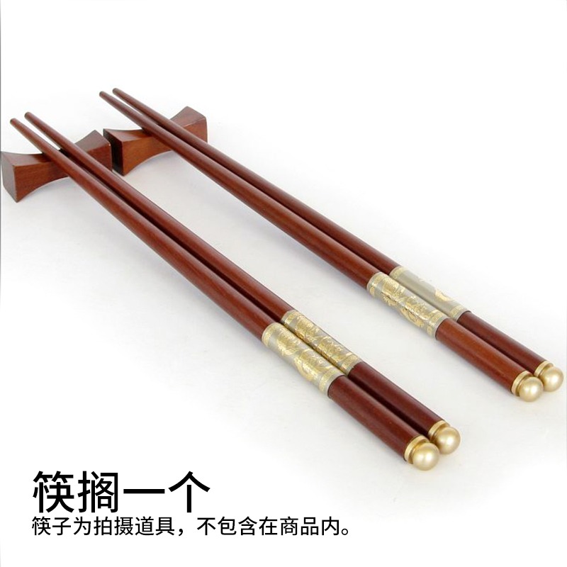 紅木筷子架子 精美紅檀木筷擱  實木鍍金龍鳳筷架子 日式新婚禮品-細節圖3