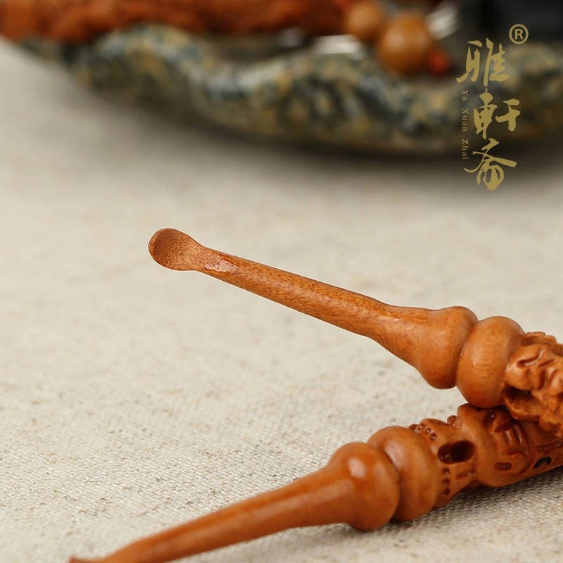 紅木雕刻掏耳朵工具 成人耳勺耳屎清潔 實木質挖耳勺採耳器挖耳扒-細節圖3