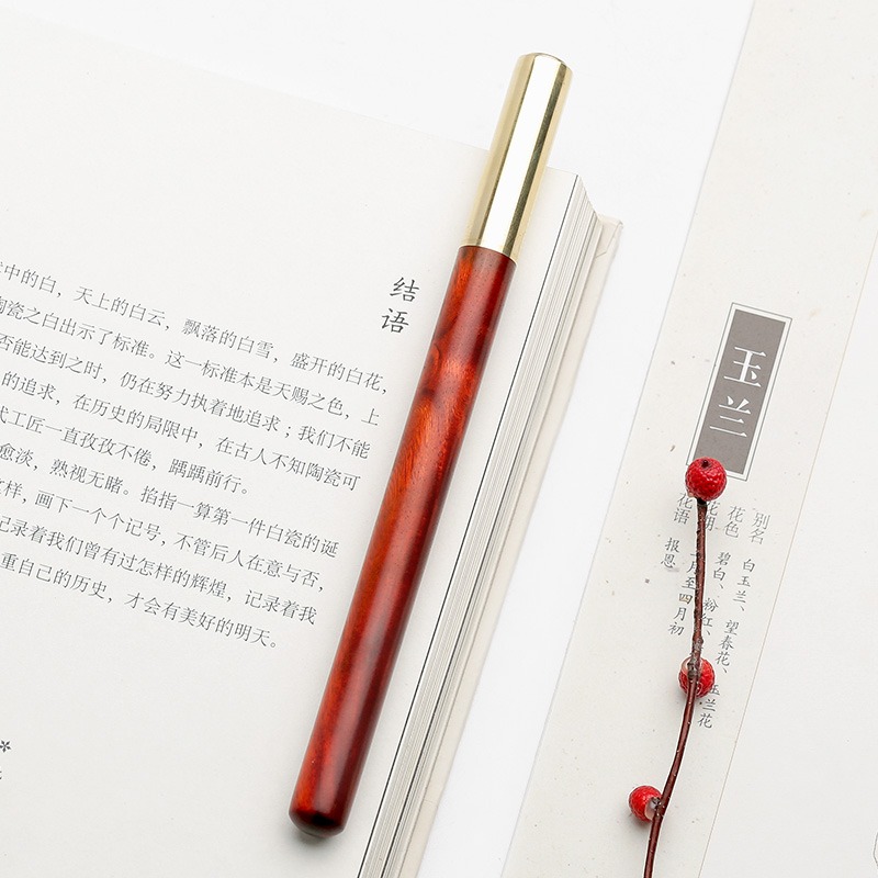 紅木圓頭簽字筆金屬黃銅中性筆高檔商務男士女士筆定製刻字禮品-細節圖2