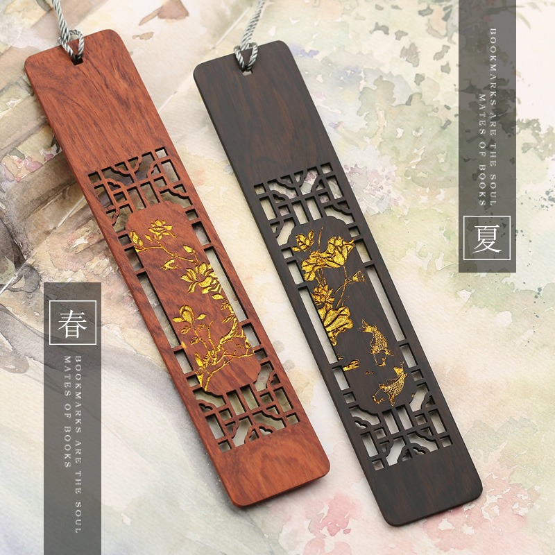 古典中國風流蘇書簽 紅木質古風創意定製刻字 黑檀木製文藝禮物-細節圖2