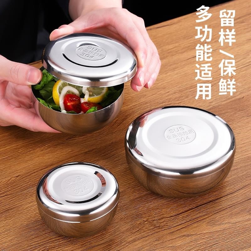 304不銹鋼米飯碗單層帶蓋韓式料理泡菜碗圓形蒸飯小碗食品留樣盒-細節圖2