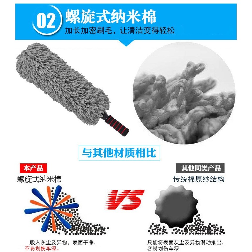 汽車除塵撣子 纖維可伸縮蠟拖 洗車蠟刷軟毛清潔工具 圓形拖把-細節圖9