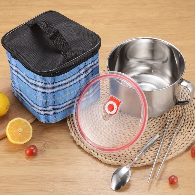上班族不銹鋼泡麪碗帶蓋宿舍湯盆帶把雙層碗學生飯碗阿漏加厚飯缸-細節圖3