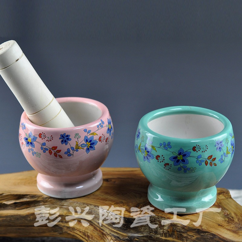 老式加厚陶瓷搗蒜器蒜缸雷缽蒜臼子木槌家用搗蒜研磨粉辣椒藥輔食-細節圖4