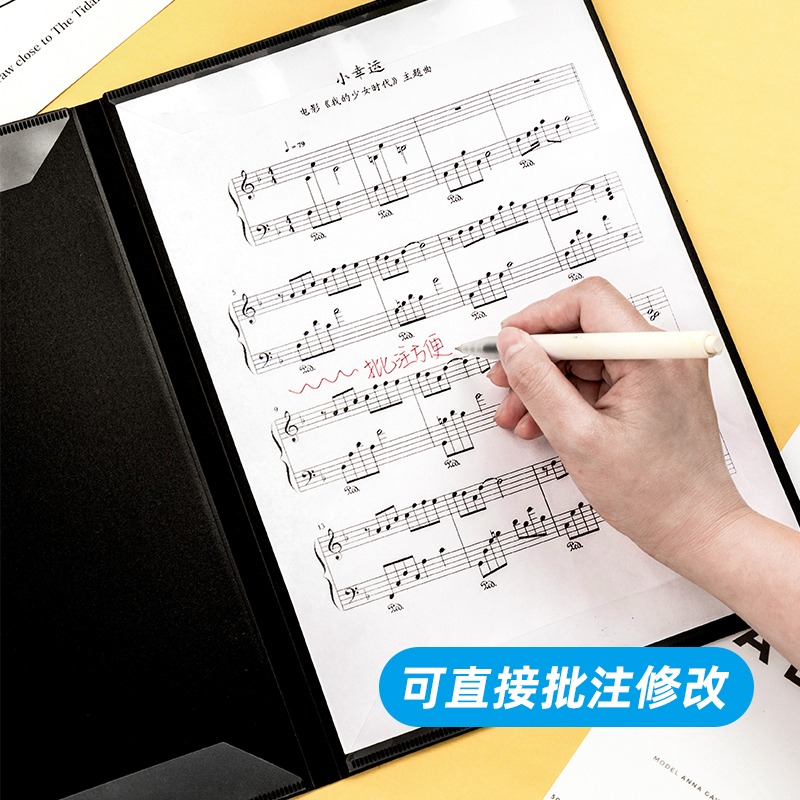 天色A4展開式樂譜夾連頁演奏鋼琴曲譜專用夾收納譜夾冊可修改吉他樂曲譜夾音樂冊琴譜不反光活頁文件夾資料冊-細節圖3