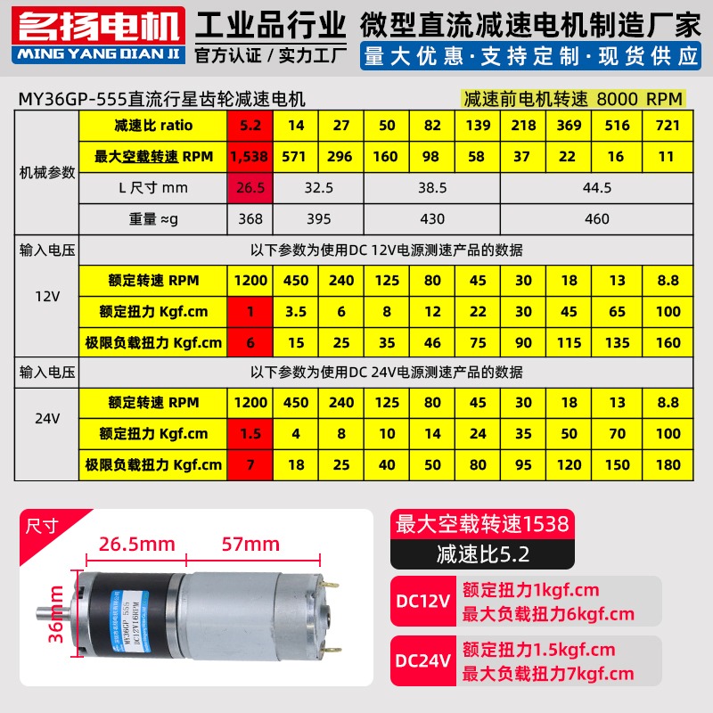 直流減速電機12v24v行星齒輪可調速36GP-555微小型低速大扭力馬達-細節圖6