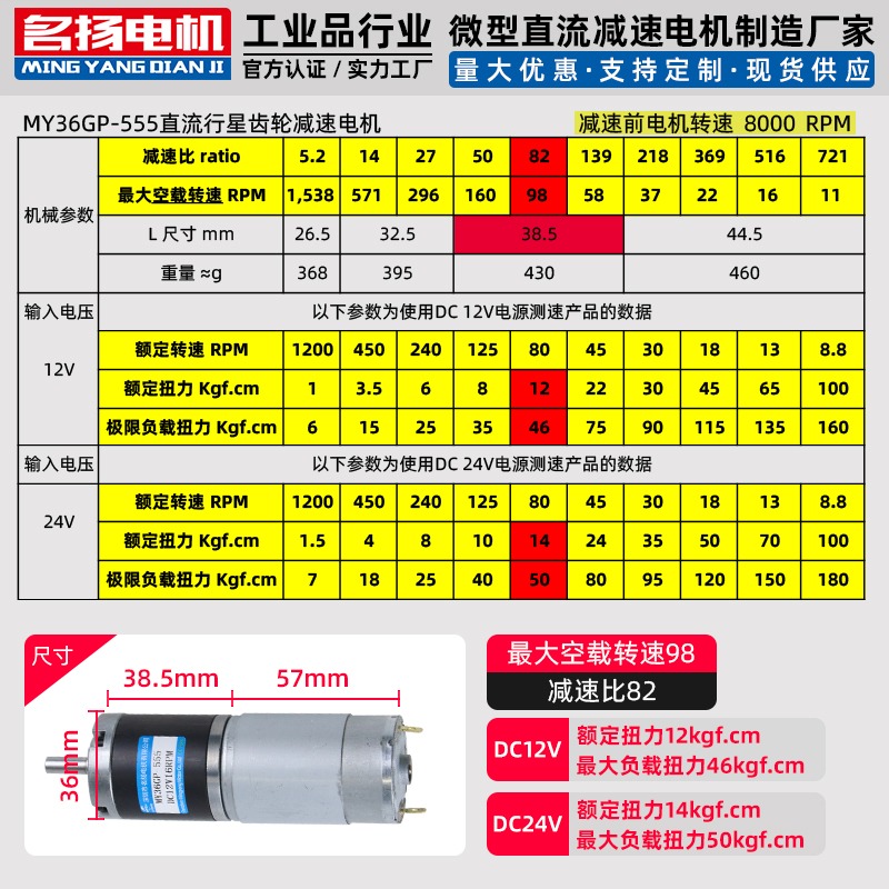 直流減速電機12v24v行星齒輪可調速36GP-555微小型低速大扭力馬達-細節圖10