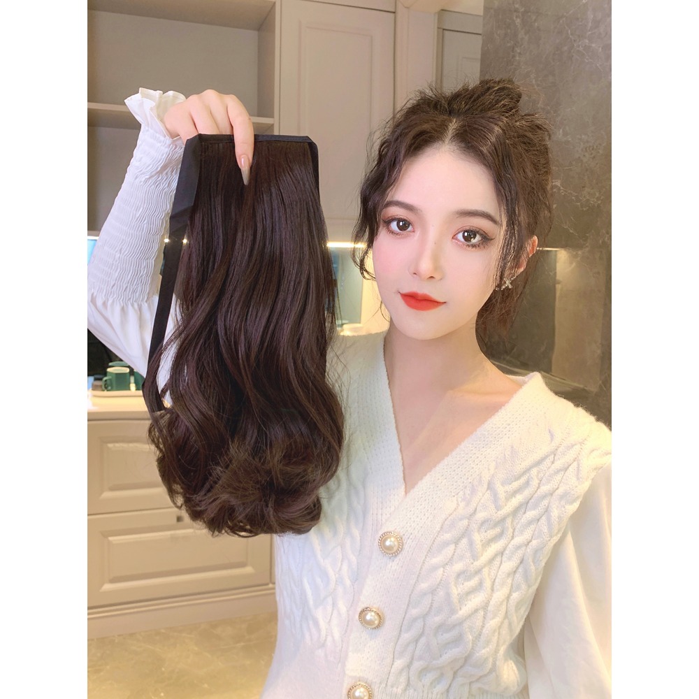 假發綁帶式短馬尾梨花捲發自然網紅韓式仿真發辮子假發尾馬尾辮夏-細節圖3