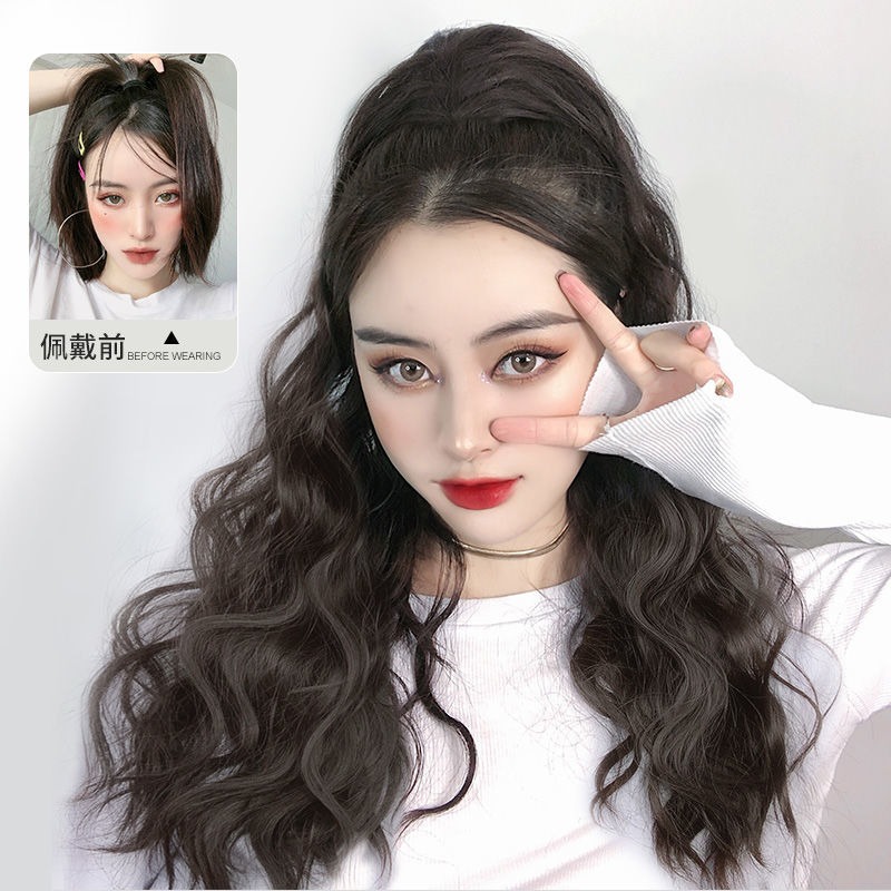 馬尾假發女長發網紅大波浪蓬鬆卷羊毛卷抓夾式水波紋仿真發高馬尾-細節圖2