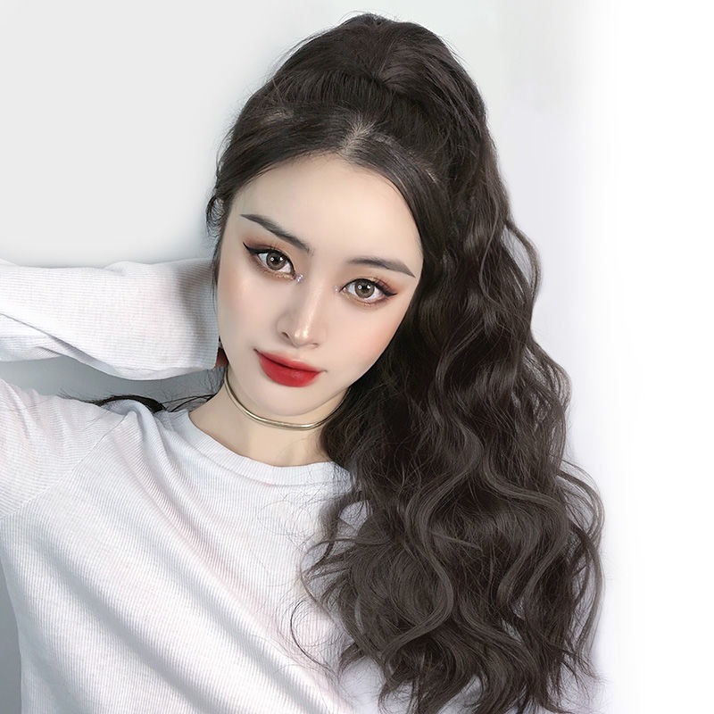 馬尾假發女長發網紅大波浪蓬鬆卷羊毛卷抓夾式水波紋仿真發高馬尾-細節圖3