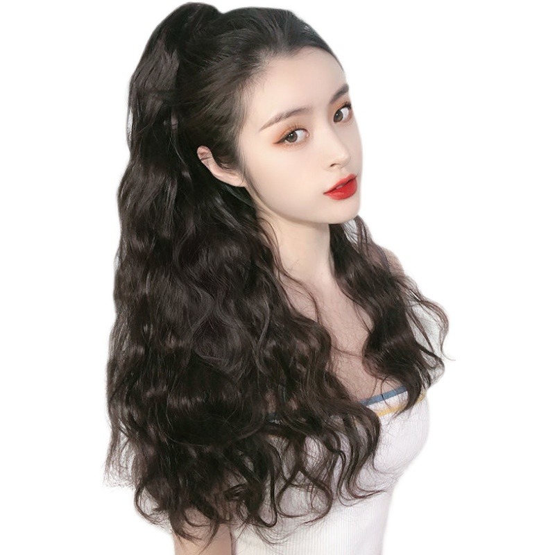 馬尾假發女長發網紅大波浪蓬鬆卷羊毛卷抓夾式水波紋仿真發高馬尾-細節圖5