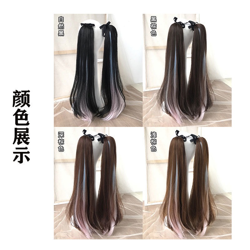 假發片雙馬尾彩色挑染假發女jk日系軟妹綁帶式長卷發網紅蘿莉微卷-細節圖4