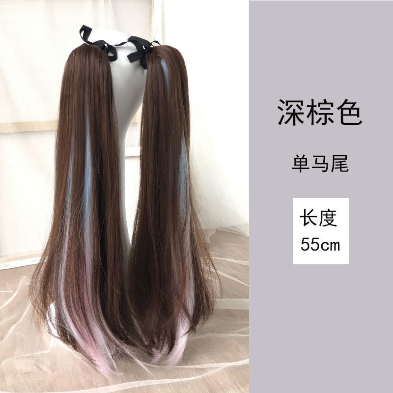 假發片雙馬尾彩色挑染假發女jk日系軟妹綁帶式長卷發網紅蘿莉微卷-細節圖8