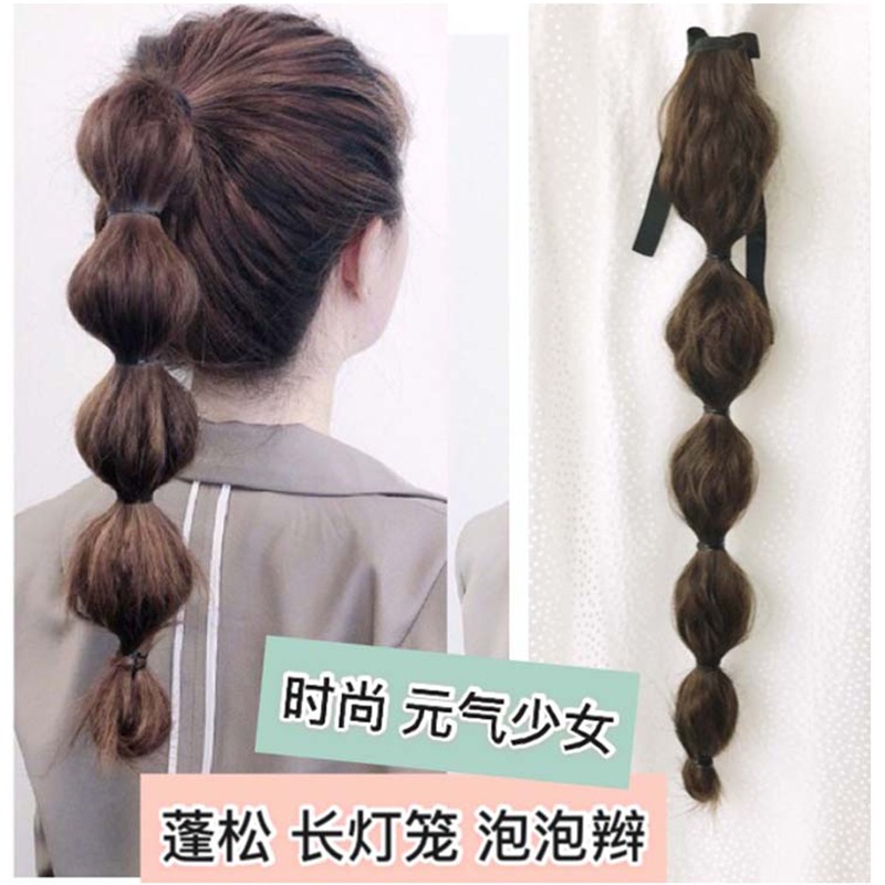 抓夾式燈籠泡泡辮馬尾假發女網紅高馬尾綁帶式可愛隱形自然麻花辮-細節圖2