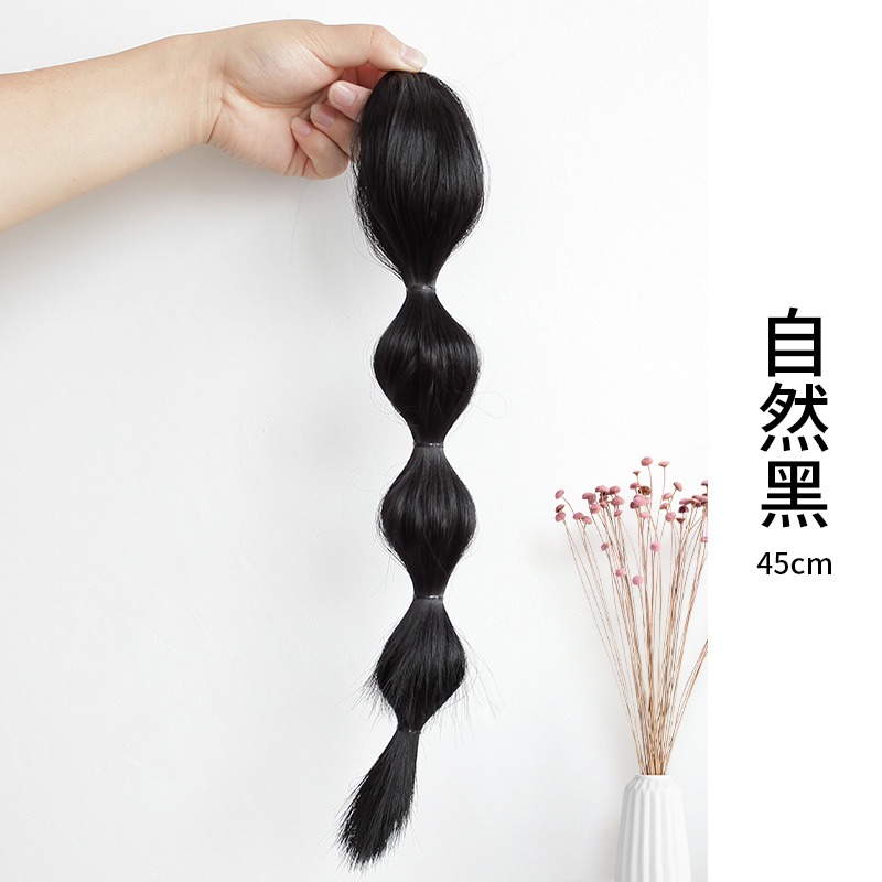 抓夾式燈籠泡泡辮馬尾假發女網紅高馬尾綁帶式可愛隱形自然麻花辮-細節圖6