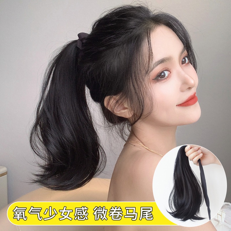 假發女長直發短馬尾微卷綁帶式網紅仿真發假發片自然無痕微翹馬尾-細節圖2