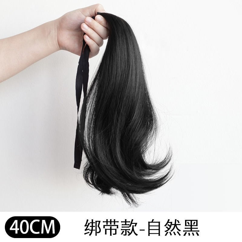 假發女長直發短馬尾微卷綁帶式網紅仿真發假發片自然無痕微翹馬尾-細節圖10