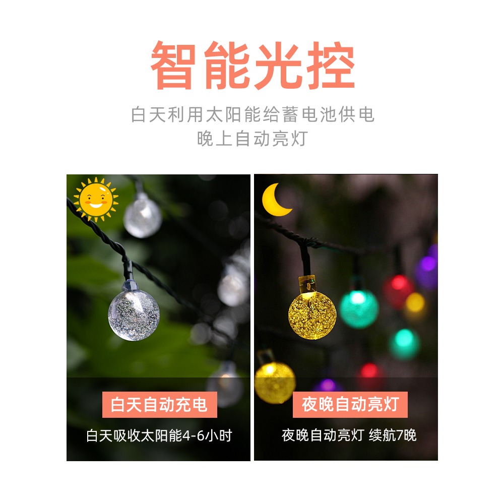 太陽能燈戶外庭院燈LED七彩串燈防水別墅花園裝飾星星燈串閃燈帶-細節圖4