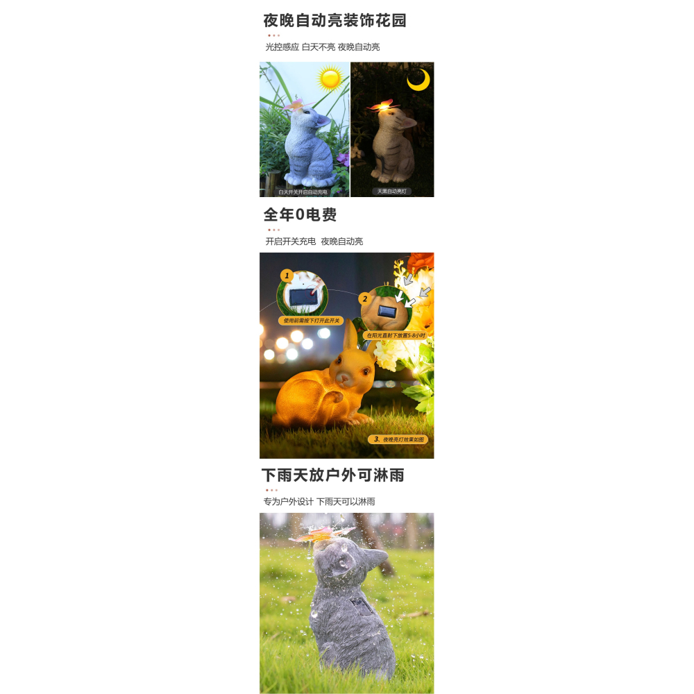 太陽能戶外燈草坪花園裝飾動物燈LED家用庭院陽臺花園樹脂擺件燈-細節圖9