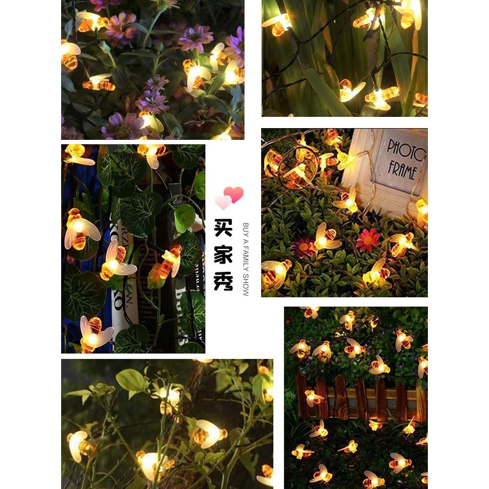 太陽能燈戶外庭院燈LED七彩燈串防水花園裝飾別墅蜜蜂燈串閃燈帶-細節圖5