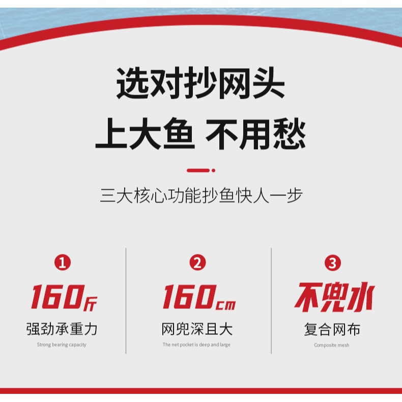 寶威大物抄網加厚鋁合金抄網頭青鱘魚巨物網頭大魚防掛加深網兜-細節圖7