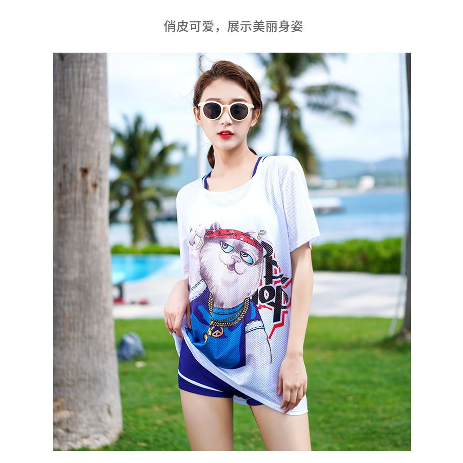 游泳衣女士2021新款遮肚顯瘦寬松時尚三件套泳衣學生泡溫泉泡澡服-細節圖8