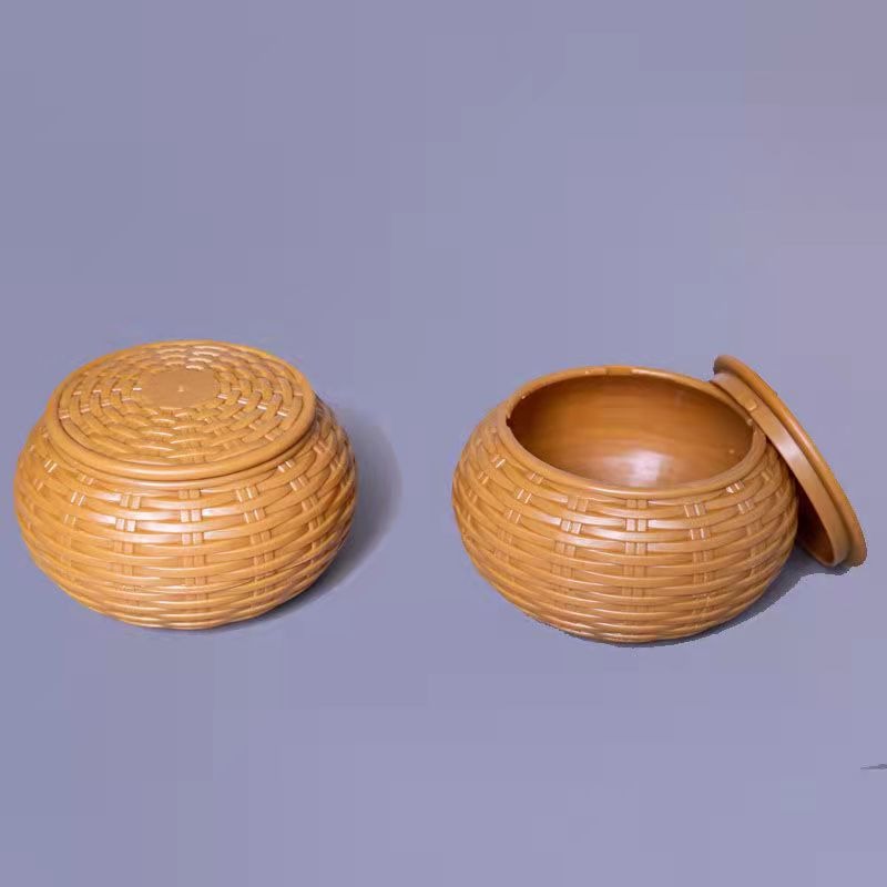 圍棋棋罐黑白五子塑編樹脂棋盒子2只裝入門初學者一對空楠竹罐子-細節圖3
