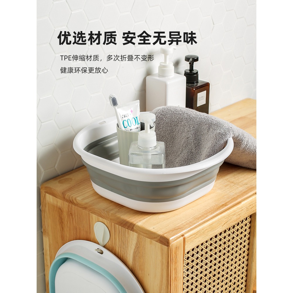 川島屋可折疊洗臉盆家用學生宿舍用塑料盆大號便攜式旅行洗衣盆子-細節圖2