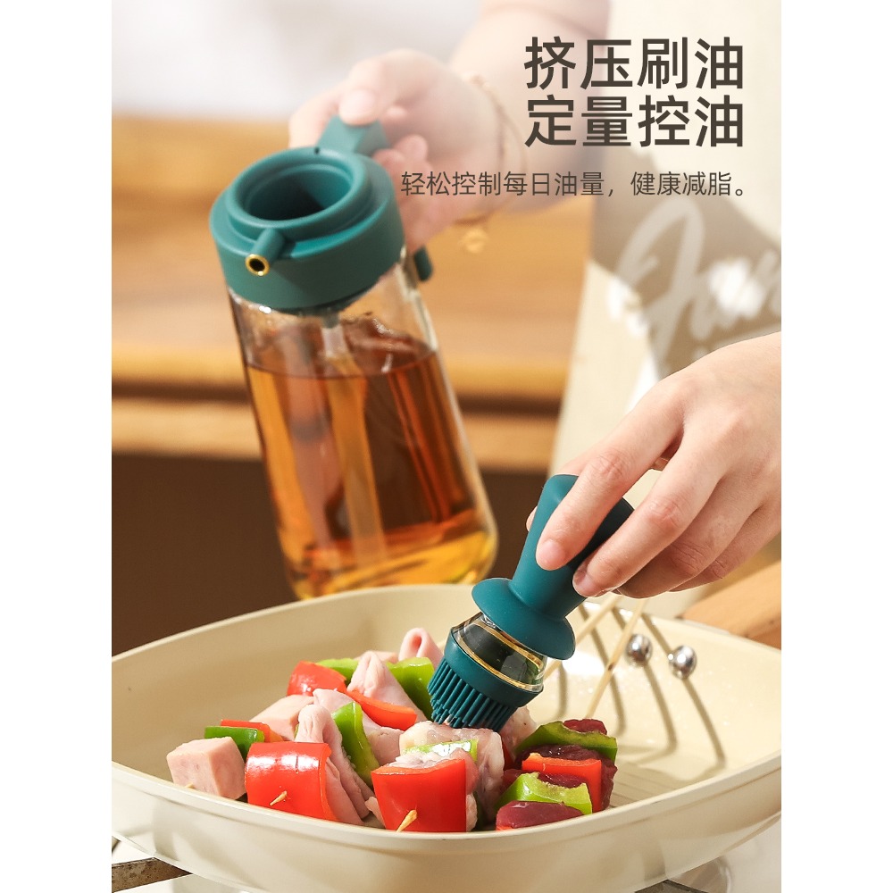 川島屋硅膠油刷帶瓶刷油刷子一體壺家用廚房烙餅食品級燒烤油瓶刷-細節圖3