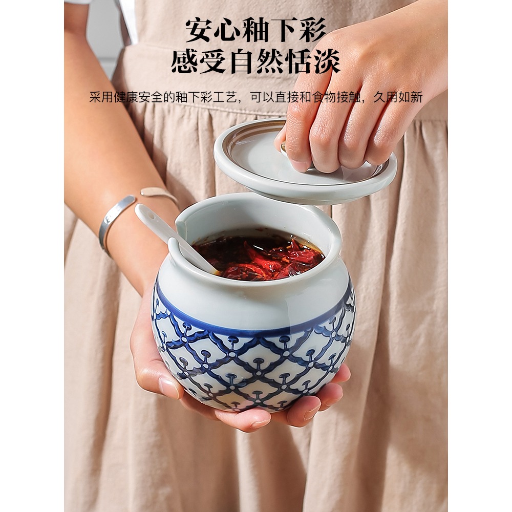 川島屋裝豬油罐家用耐高溫陶瓷帶蓋葷油罐子油潑辣子辣椒油專用罐-細節圖4